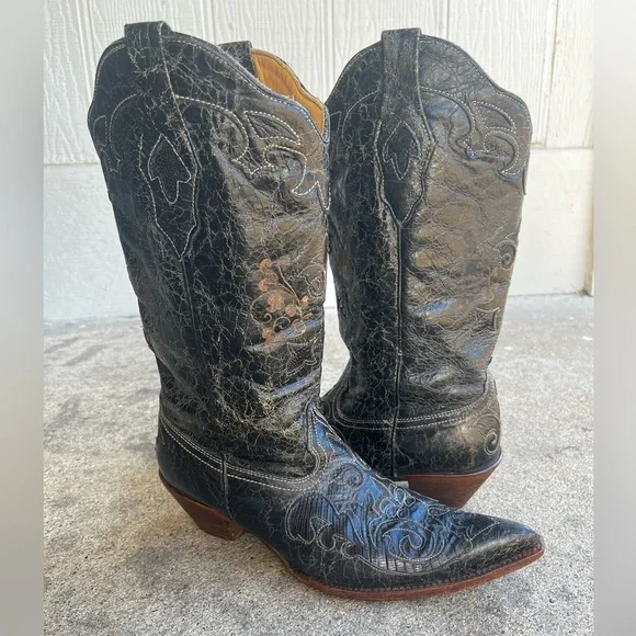 Corral Distressed Black Embroidered Heeled Boots - Picture 16 of 16